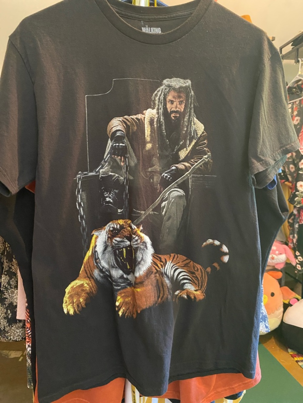 Men's Black Graphic Tee with Tiger and Seated Figure